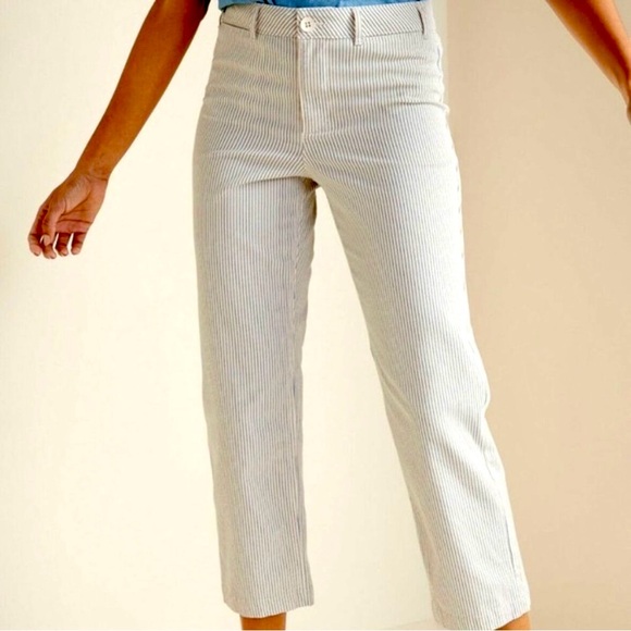 Old Navy Denim - Old Navy Off White Blue Railroad Vertical Stripe Wide Leg High Rise Jeans 2